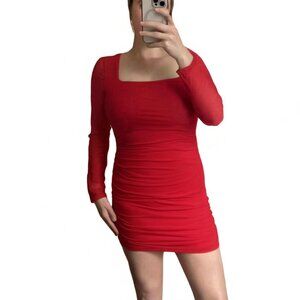 Red Mesh Ruched Bodycon Mini Dress - Club & Party Ready